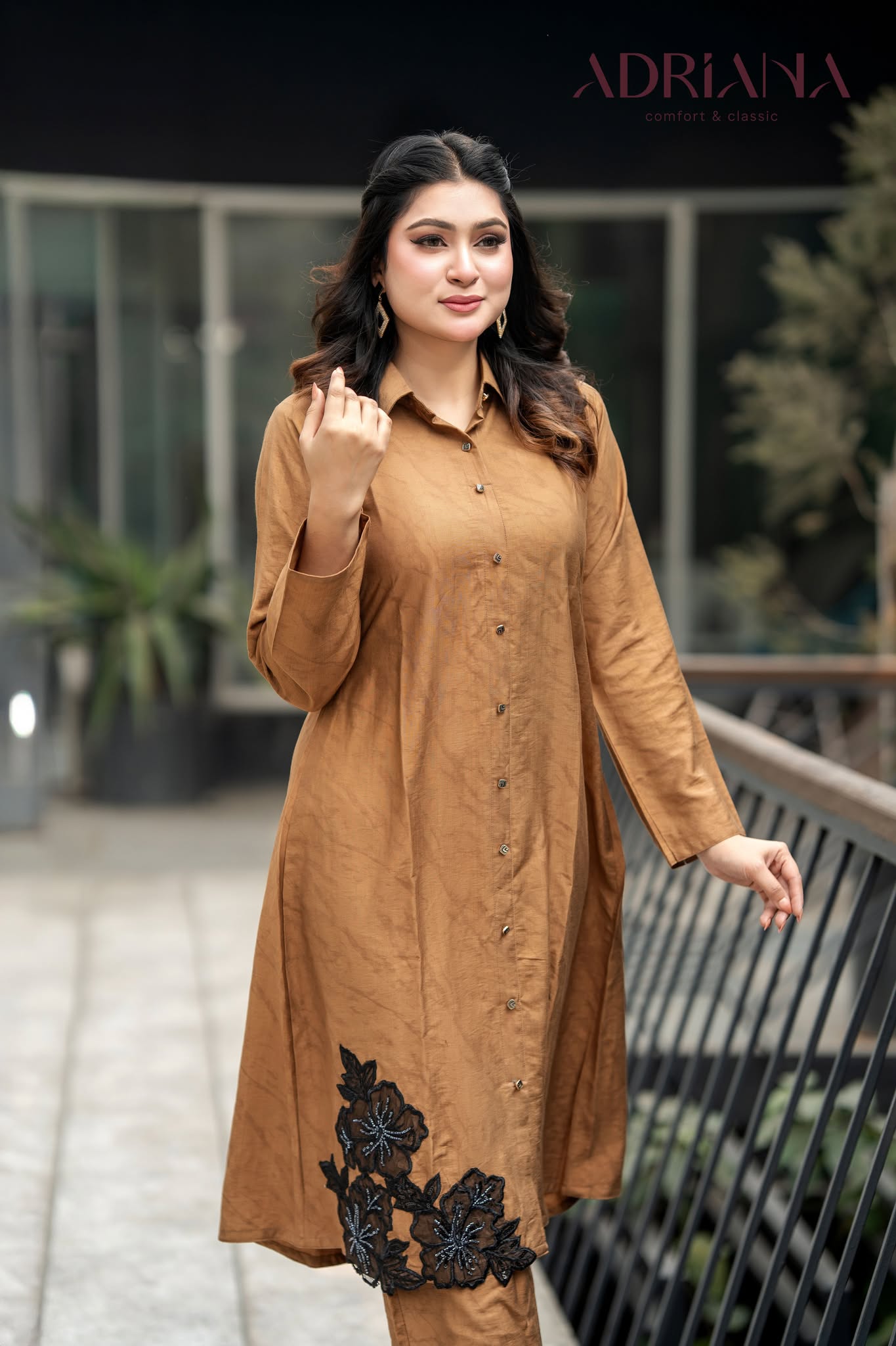 Luxury Brown Co ords Set with Floral Embroidery | LBC 01