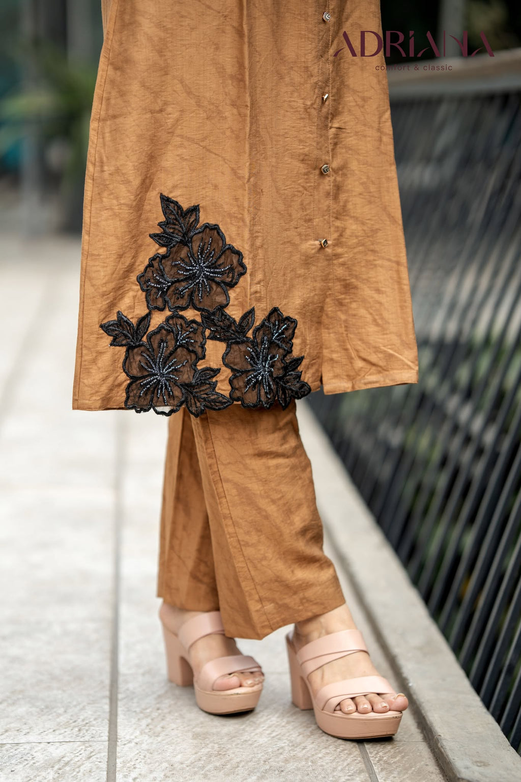 Luxury Brown Co ords Set with Floral Embroidery | LBC 01