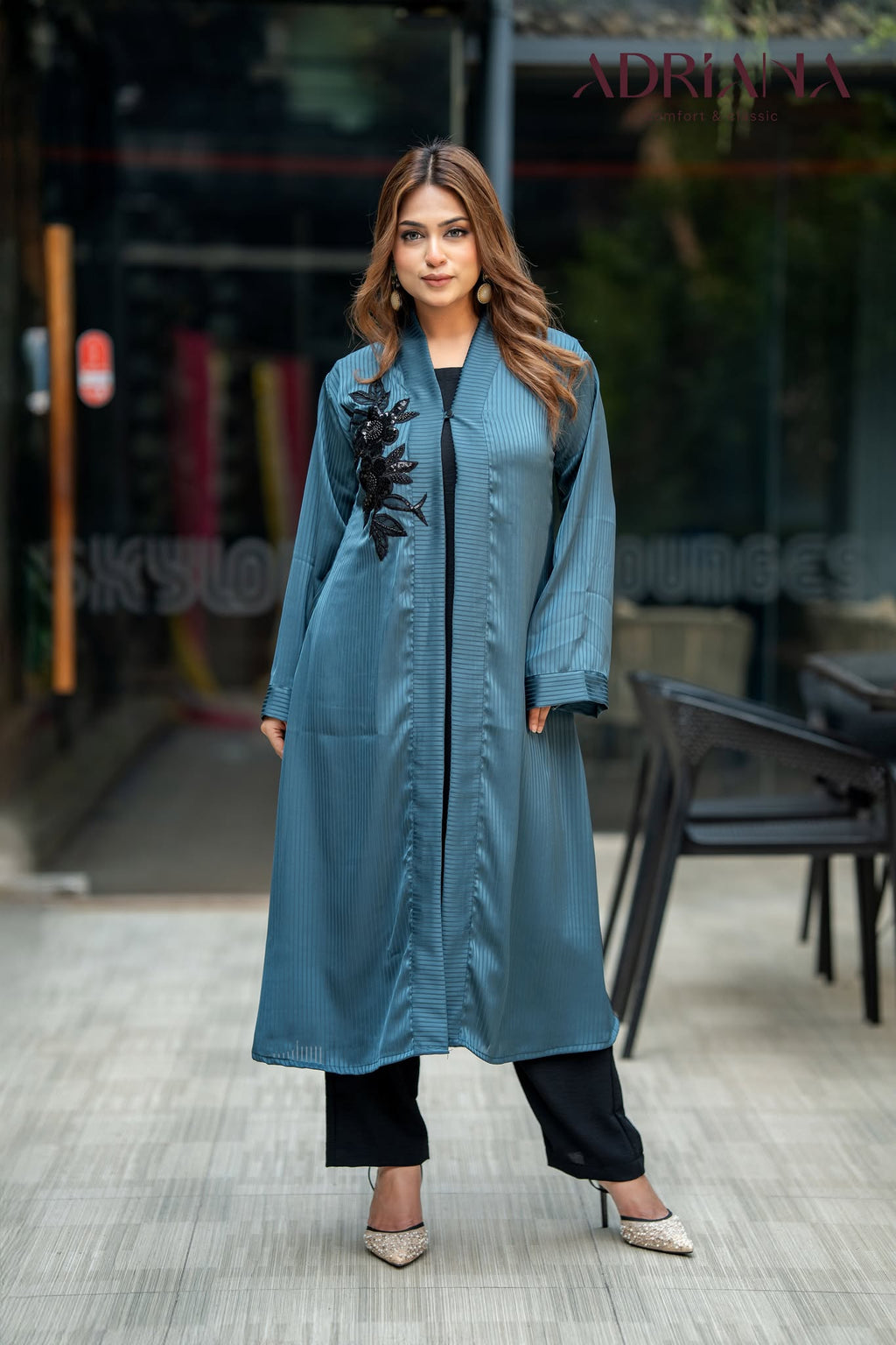 Luxury Teel color Silk shrug with Lace(Single) | LSC(single) 04