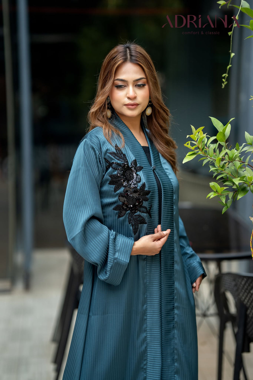 Luxury Teel color Silk shrug with Lace(Single) | LSC(single) 04