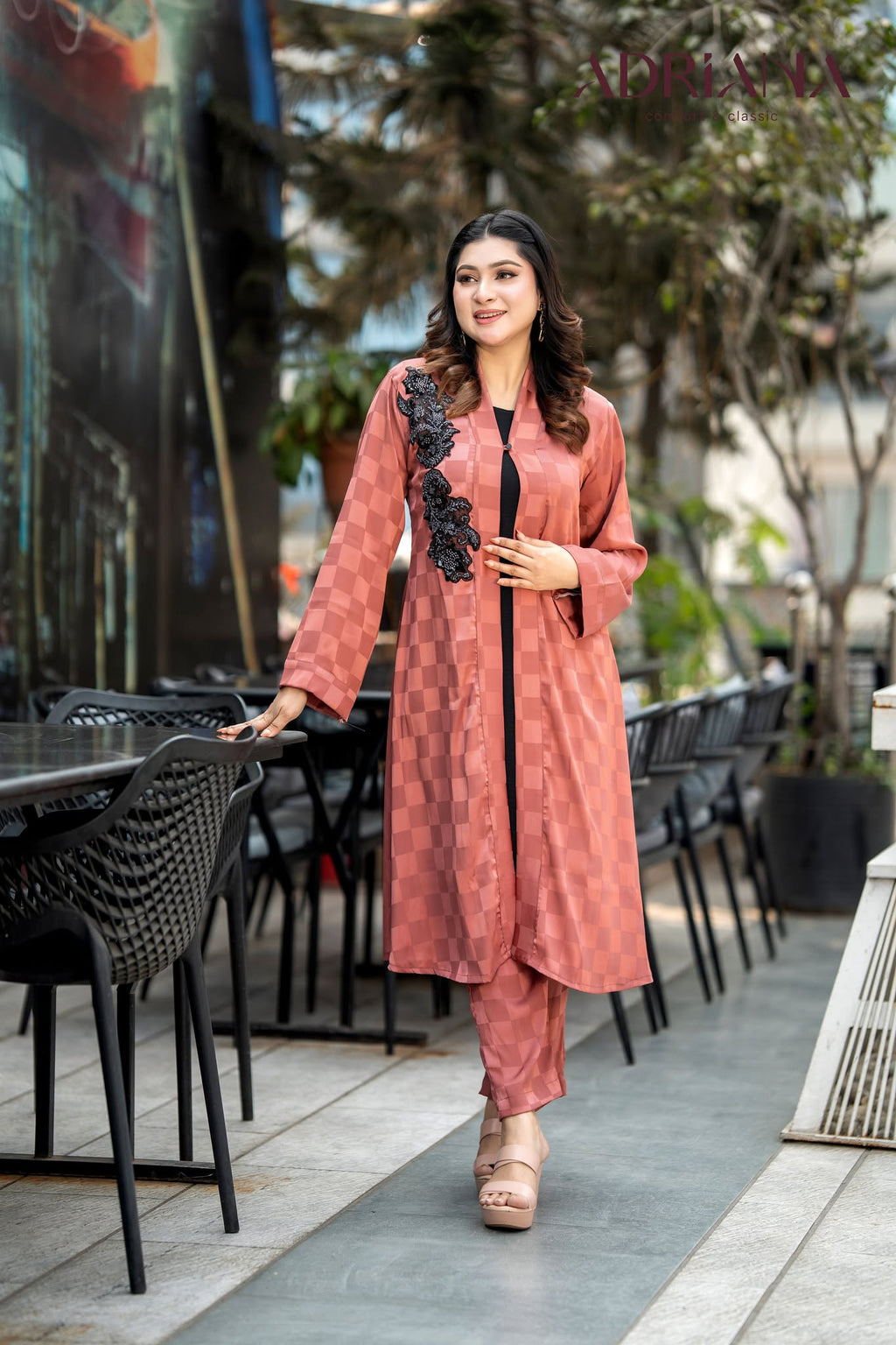 Luxury Rust Silk shrug  Set with Embroidered cutwork | LSC 06