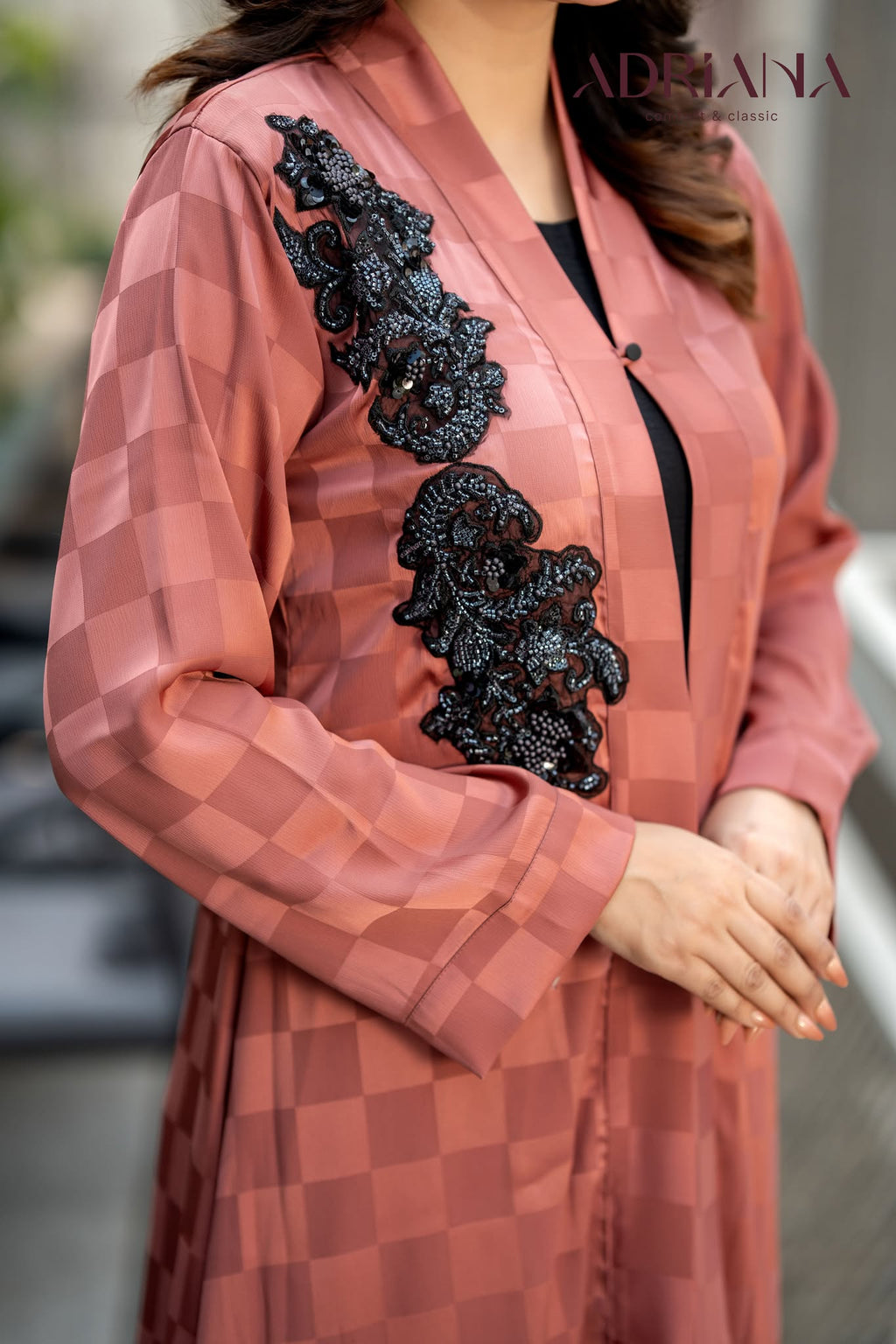 Luxury Rust Silk shrug  Set with Embroidered cutwork | LSC 06