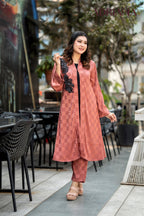 Luxury Rust Silk shrug  Set with Embroidered cutwork | LSC 06