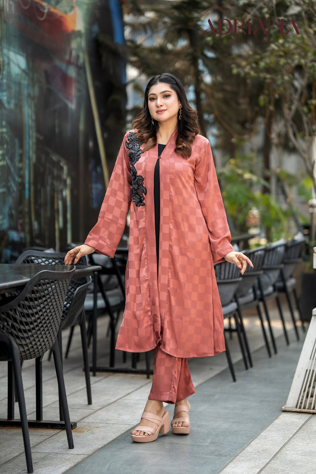 Luxury Rust Silk shrug  Set with Embroidered cutwork | LSC 06