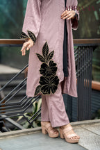 Luxury Mauve Silk shrug Set with Embroidered cutwork | LSC 08