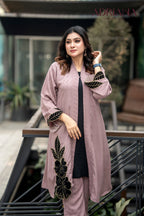 Luxury Mauve Silk shrug Set with Embroidered cutwork | LSC 08