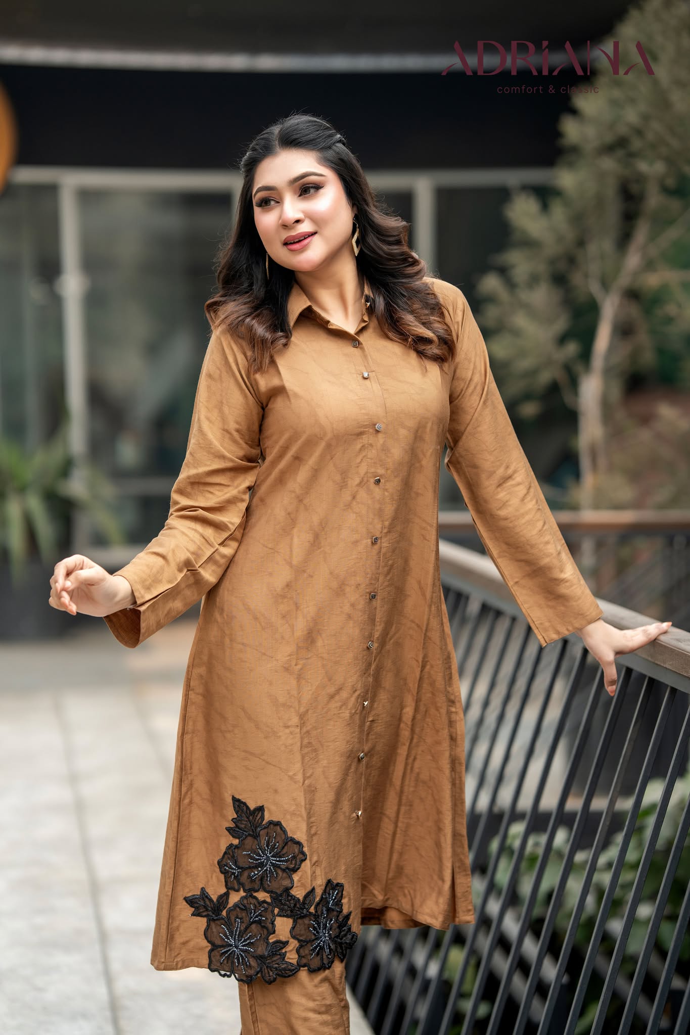 Luxury Brown Co ords Set with Floral Embroidery | LBC 01