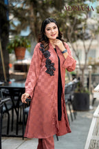 Luxury Rust Silk shrug  Set with Embroidered cutwork | LSC 06