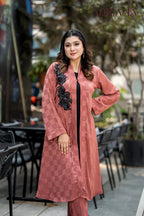 Luxury Rust Silk shrug  Set with Embroidered cutwork | LSC 06