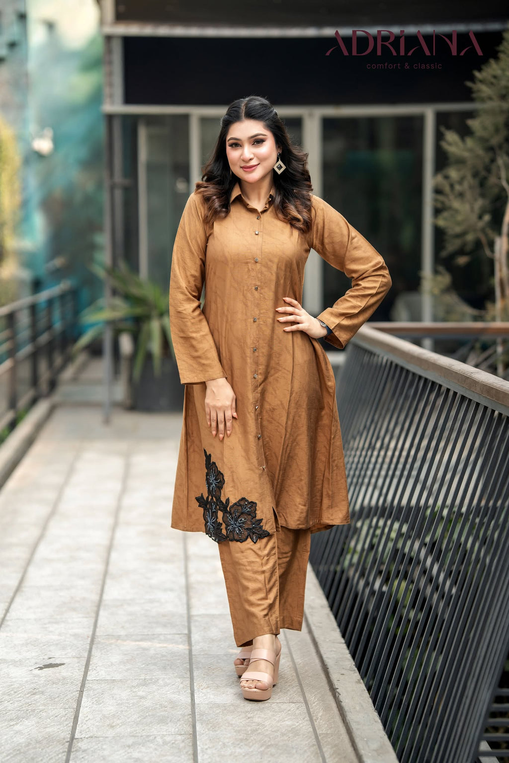 Luxury Brown Co ords Set with Floral Embroidery | LBC 01