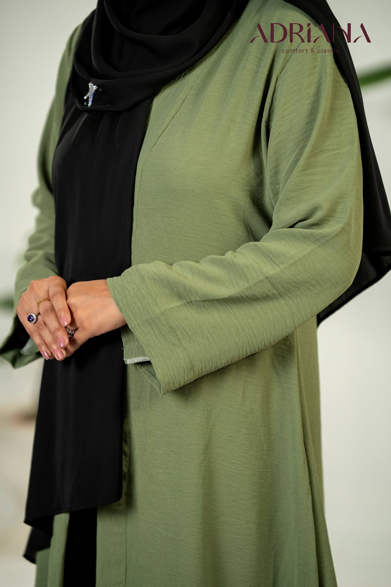 Comfortable Kimono Shurag  (Single color- Olive) | Code: CS 126