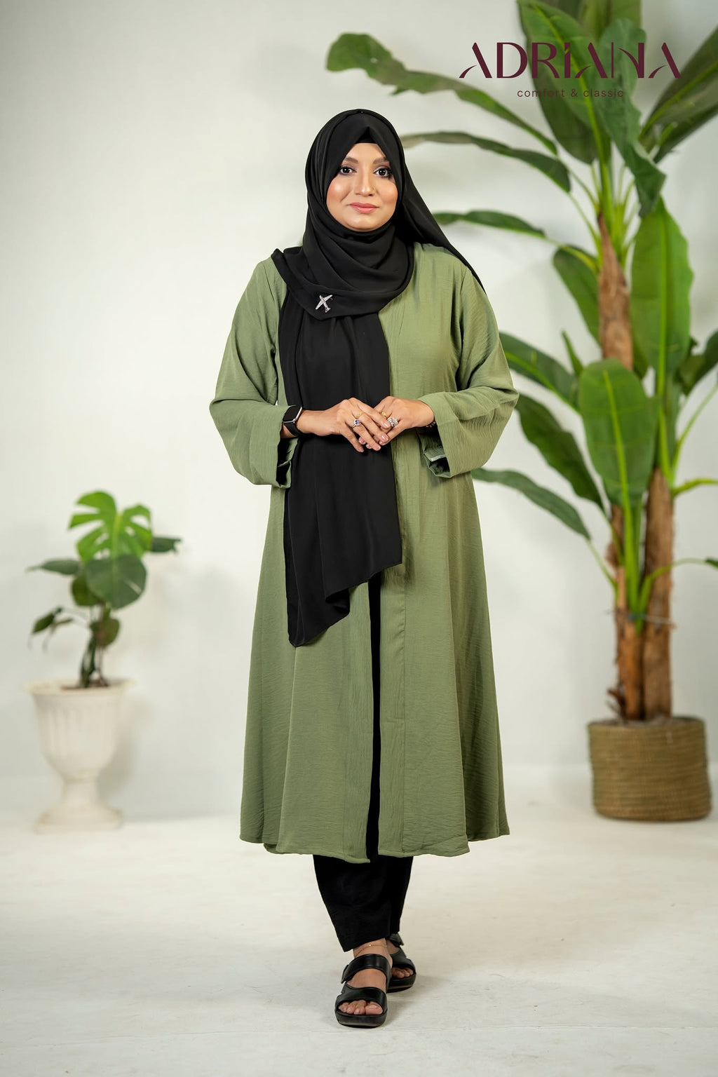 Comfortable Kimono Shurag  (Single color- Olive) | Code: CS 126