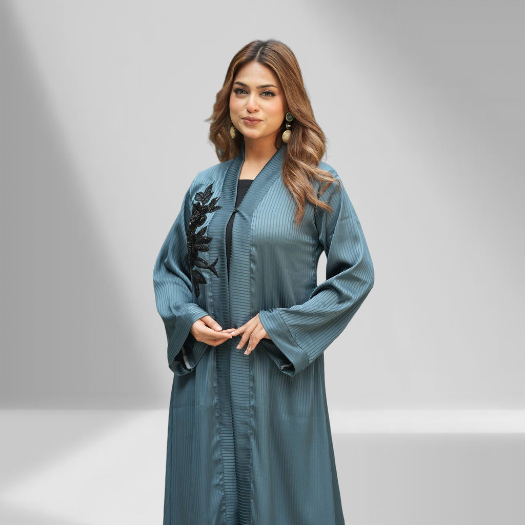 Luxury Teel color Silk shrug with Lace(Single) | LSC(single) 04