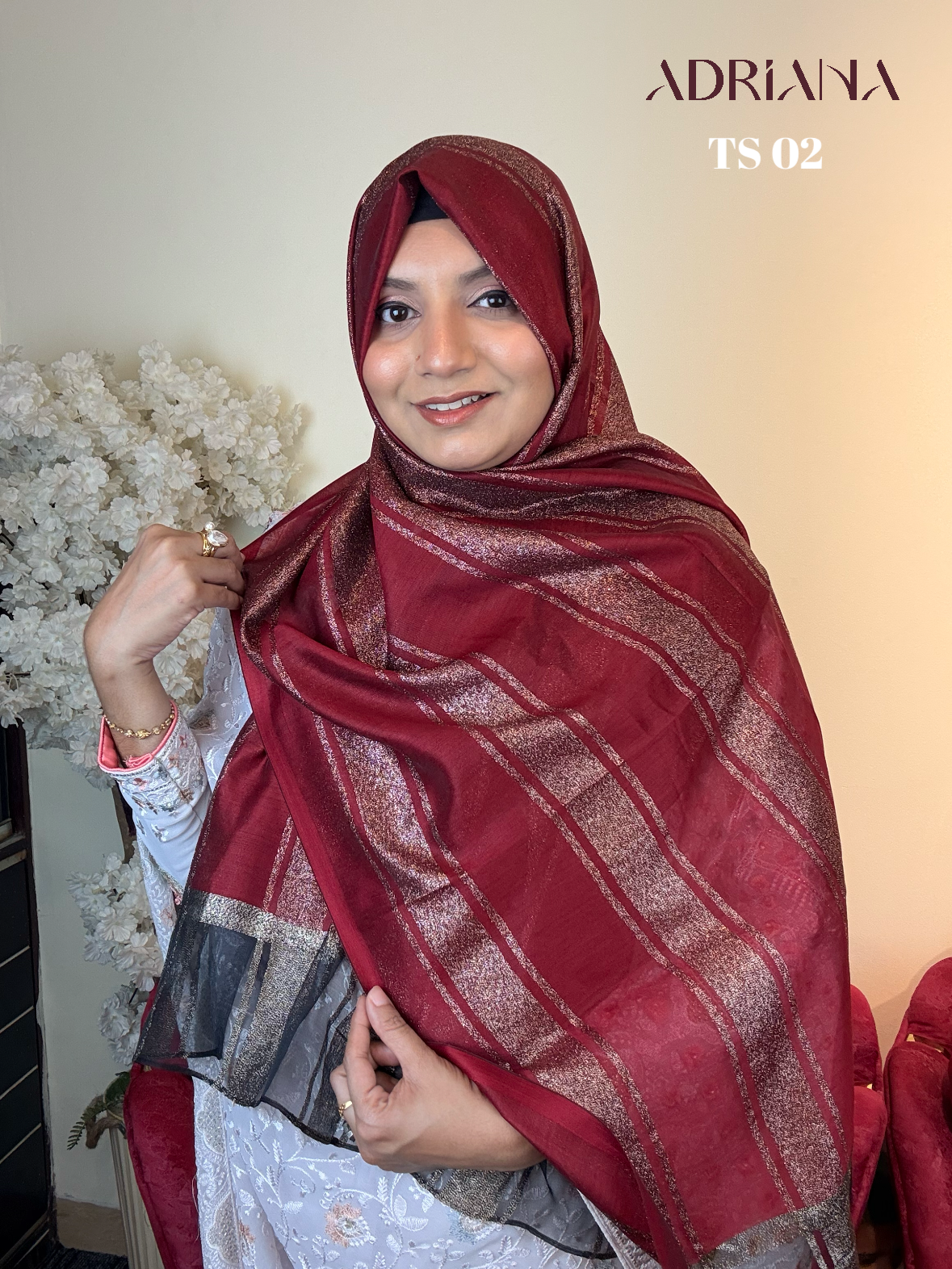 Premium zari Tissue Stripe Hijab | TS