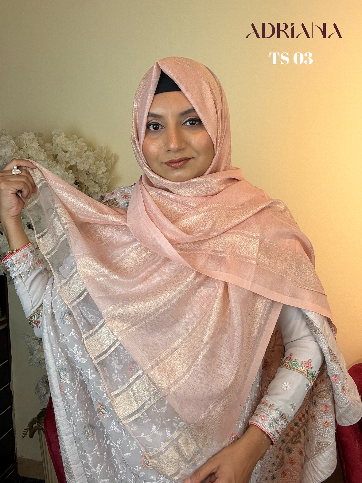 Premium zari Tissue Stripe Hijab | TS