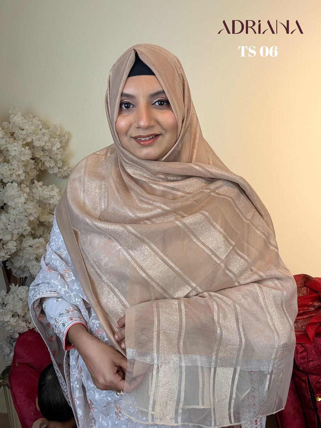Premium zari Tissue Stripe Hijab | TS