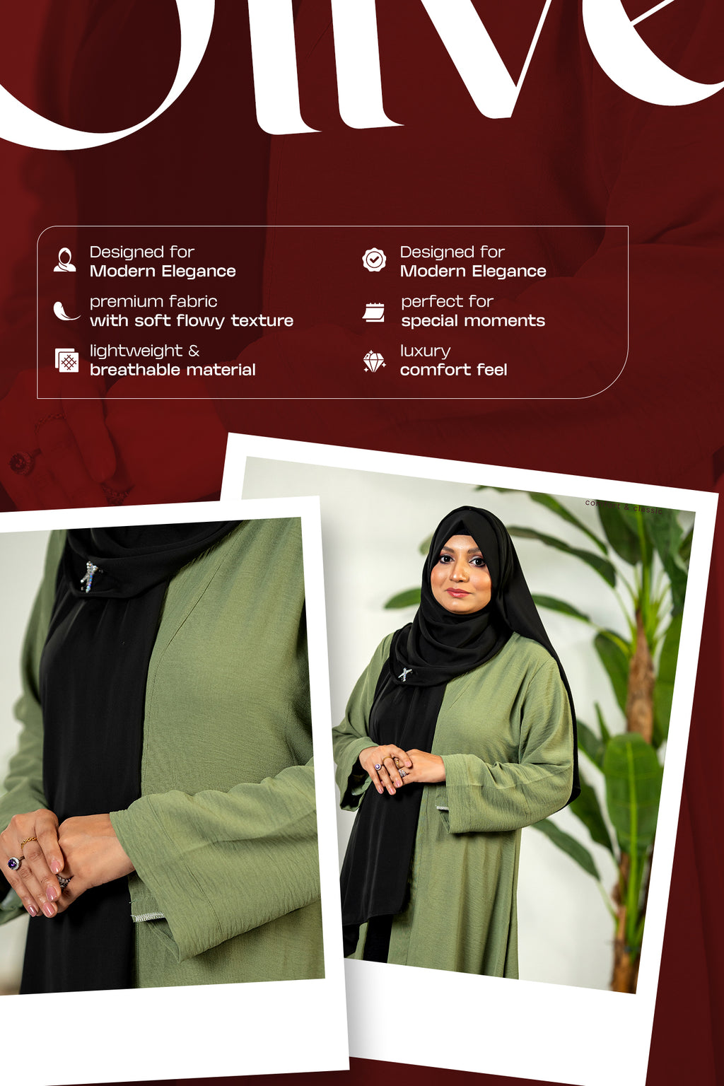Comfortable Kimono Shurag  (Single color- Olive) | Code: CS 126