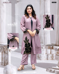 Luxury Mauve Silk shrug Set with Embroidered cutwork | LSC 08