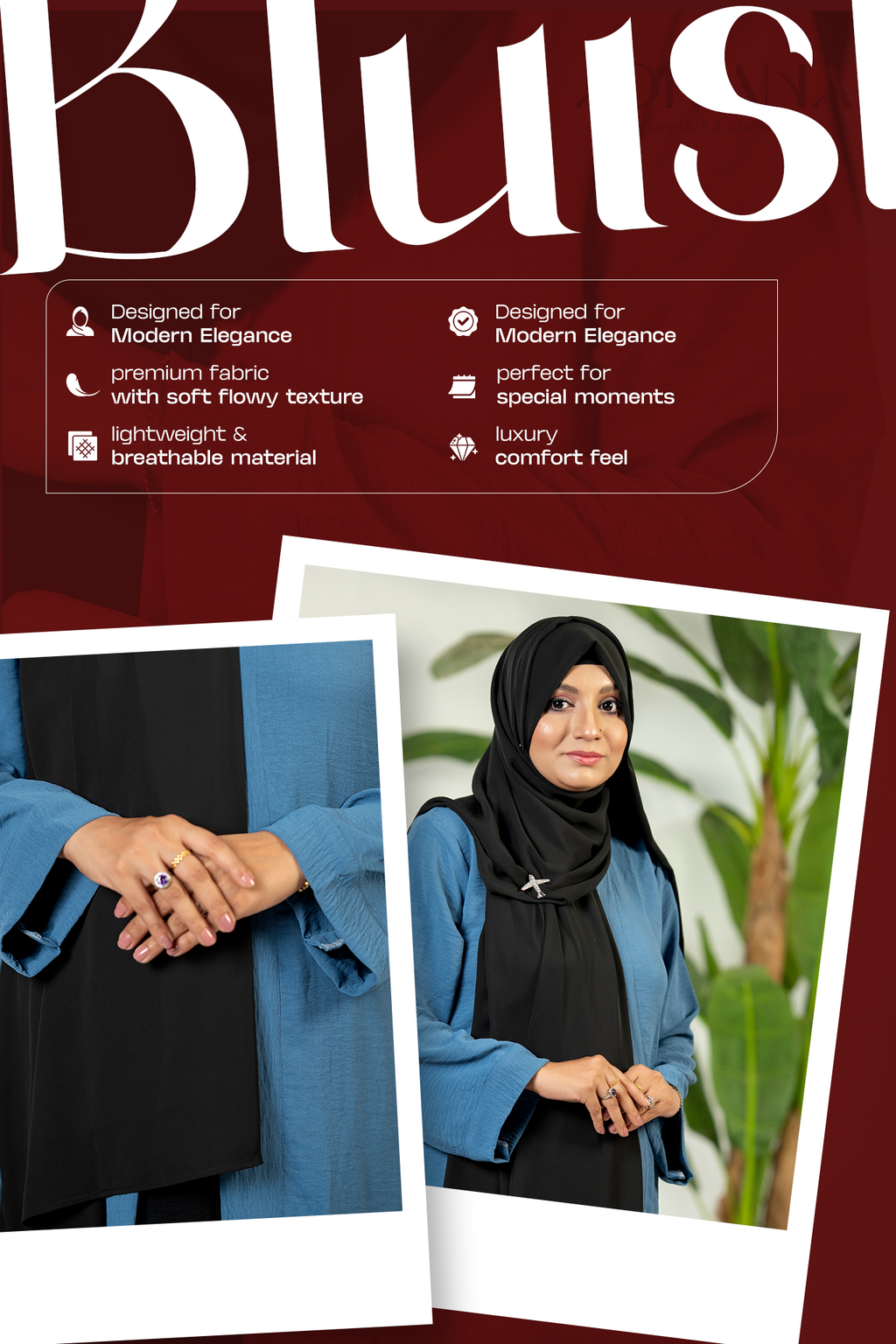 Comfortable Kimono Shurag  (Single color- Blueish Ash) | Code: CS 127