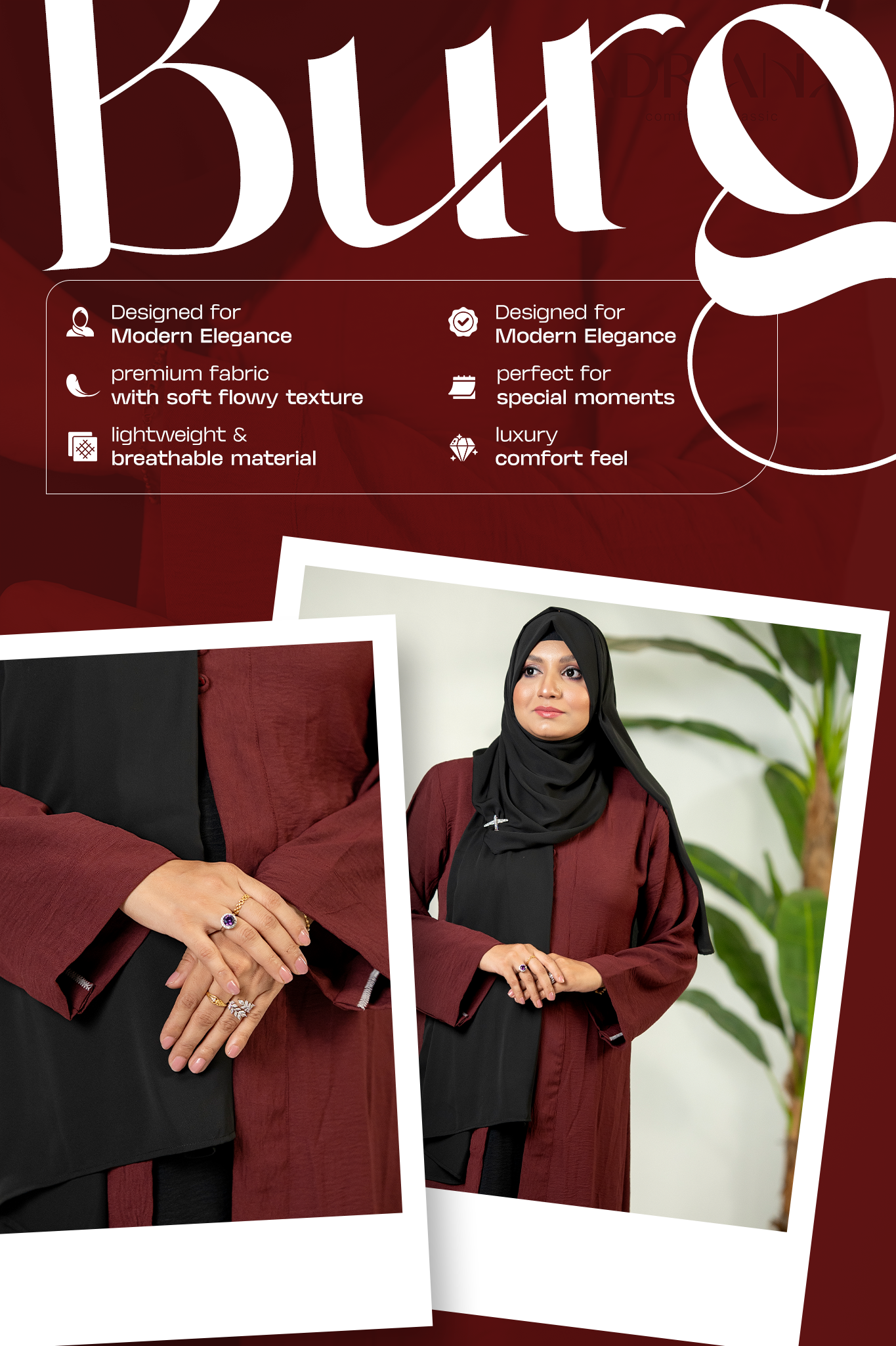 Comfortable Kimono Shurag (Single color- Burgundy) | Code: CS 125